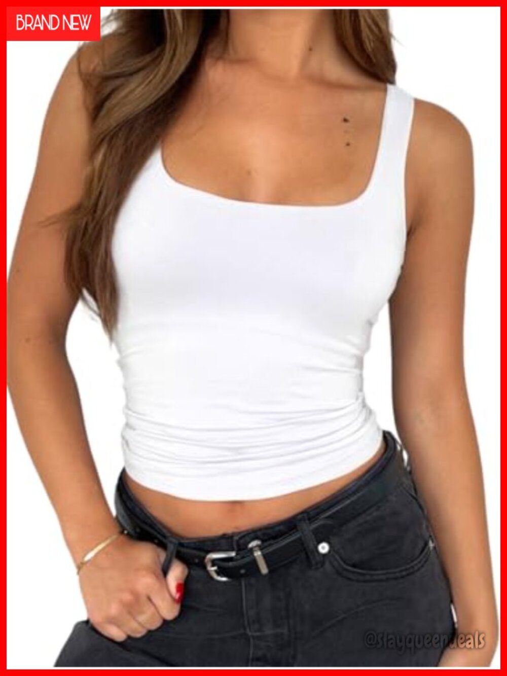 Sleeveless Square Neck Tank Top Double Layer Basic Crop Top Summer Workout